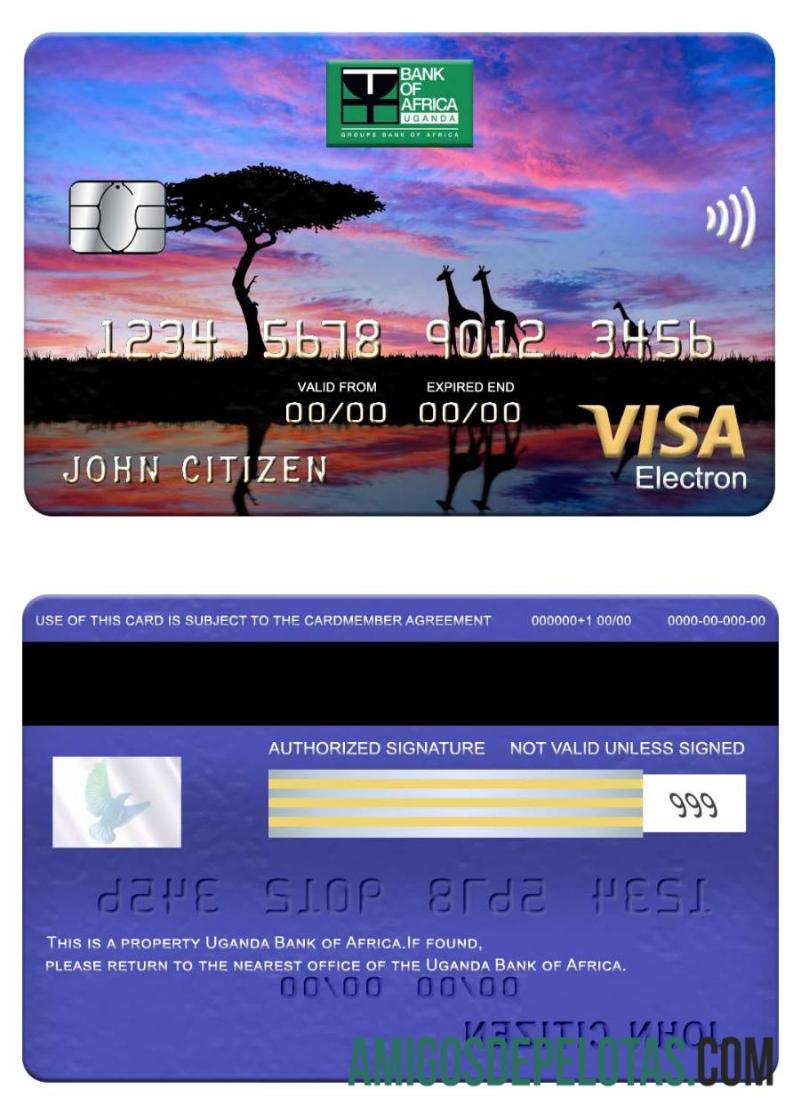 Visa Electron do Banco da África de Uganda exemplo real